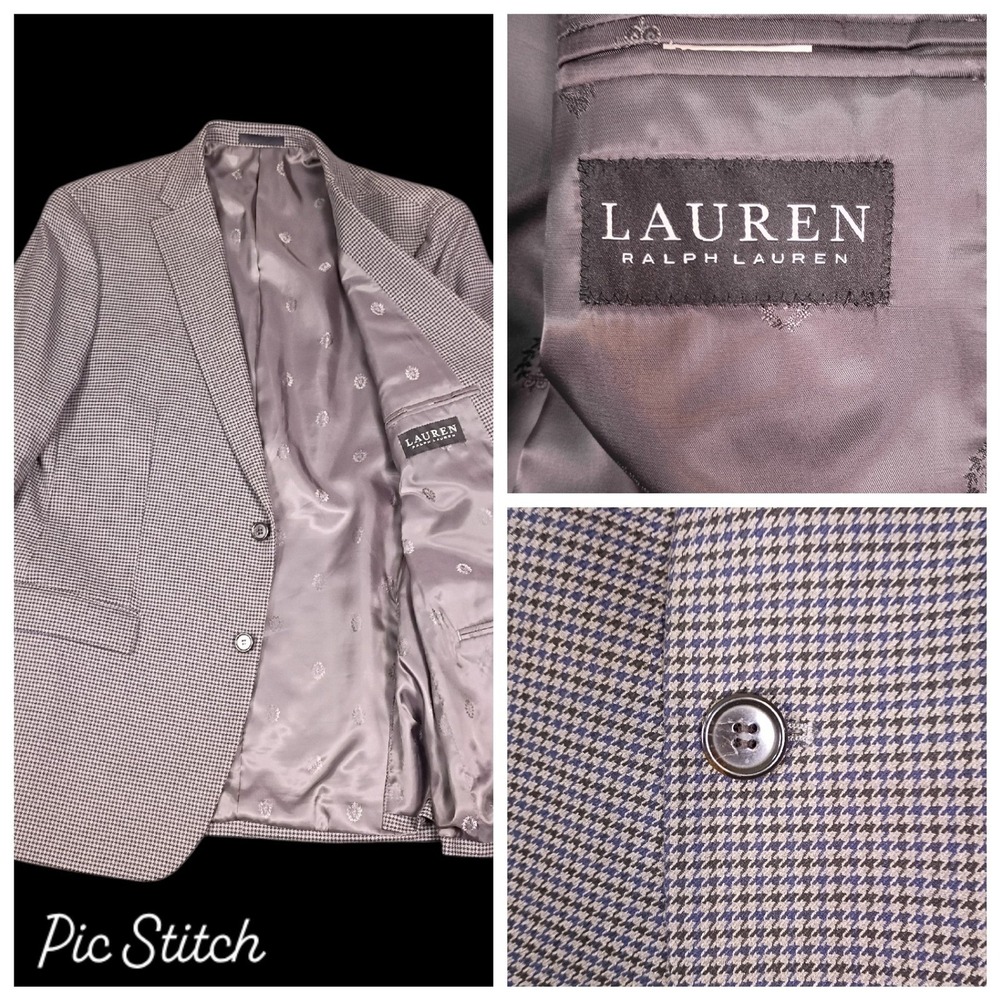 Lauren Ralph Lauren Mens 44L Blazer Gray Houndstooth Sport‎ Coat  Black Label